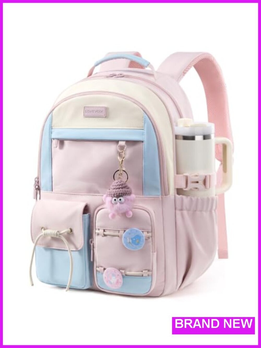 School Backpack for Girls Ages 8-16, Cute Student Bookbag with Cup Holder, DIY